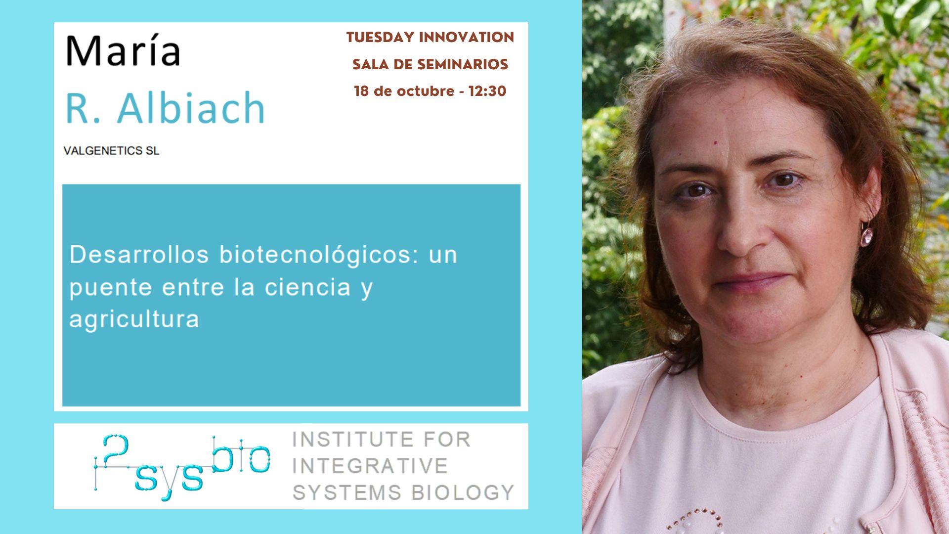 Innovation Tuesday i2SysBio | Charla de María R. Albiach (ValGenetics)