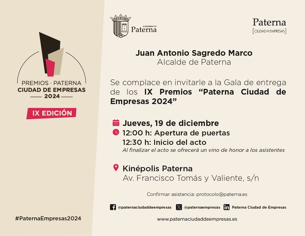 Paterna Ciudad de Empresas | IX Edición de los Premios Paterna Ciudad de Empresas 2024