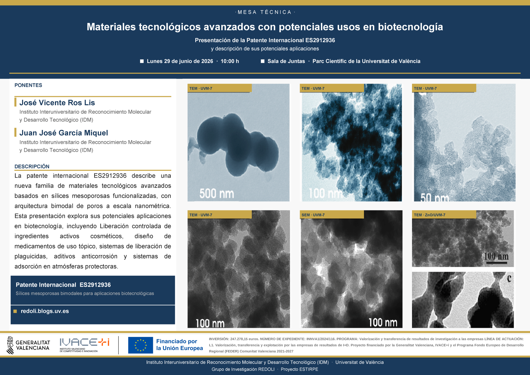 Jornada sobre nuevos materiales avanzados para impulsar soluciones en biotecnología, cosmética y farmacia